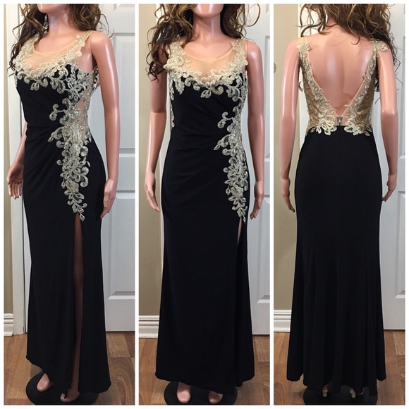 betsy and adam black and gold dress